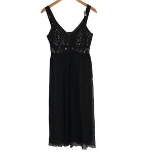 SPENSER JEREMY Black silk blend iridescent sequins dress Medium floral embroider